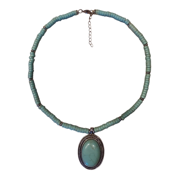 Chaps Faux Turquoise Beaded Pendant Necklace - Picture 2 of 9